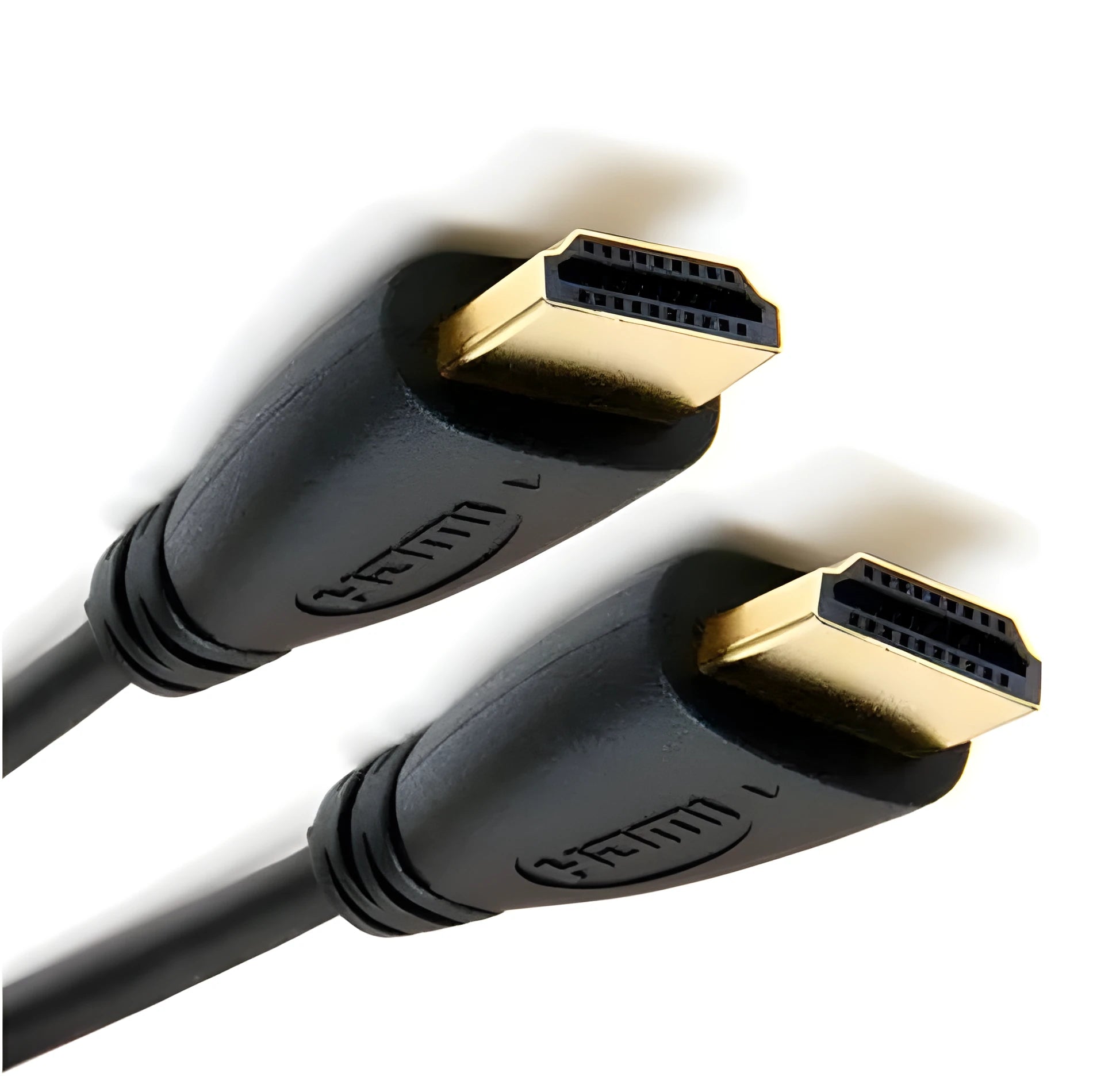 Gold-plated HDMI cable with male connectors at both ends, showing multiple length options