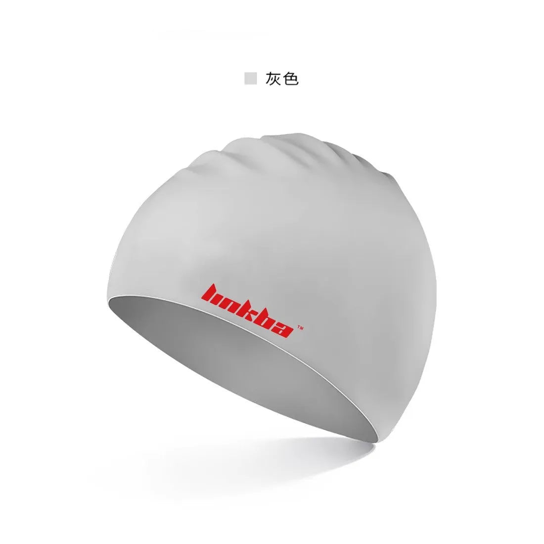 Silicone swimming cap with earmuff design and letter pattern in multiple colour options