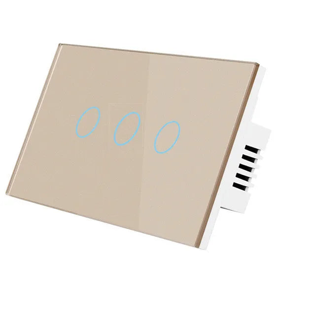 White tempered glass RF remote control touch wall light switch with two gangs