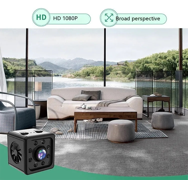 Black cube-shaped network security camera with mounting bracket on side