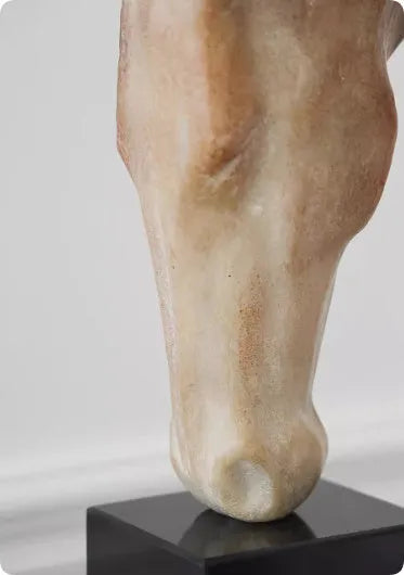 French retro abstract horse head desktop sculpture ornament with carved finish, 50cm tall.