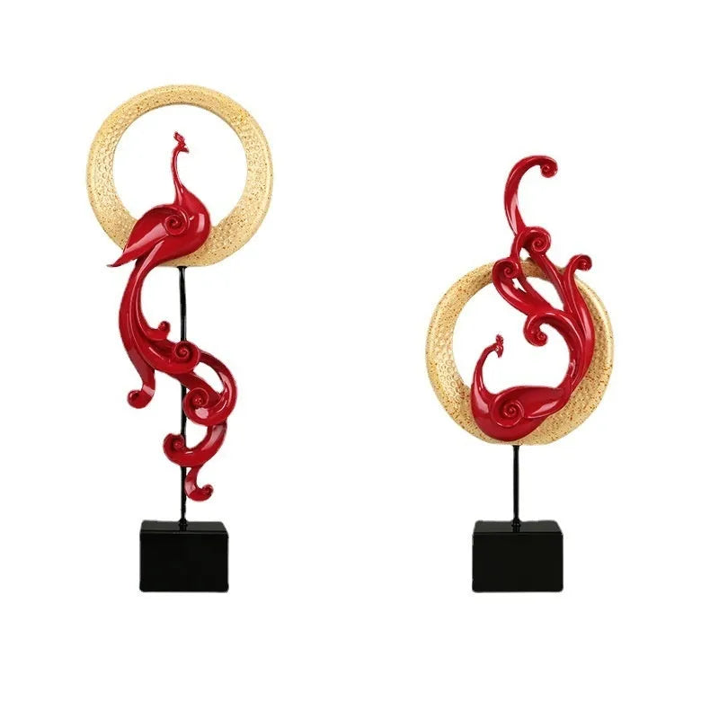 Light luxury synthetic resin phoenix ornament in rose gold silver or red european style craft