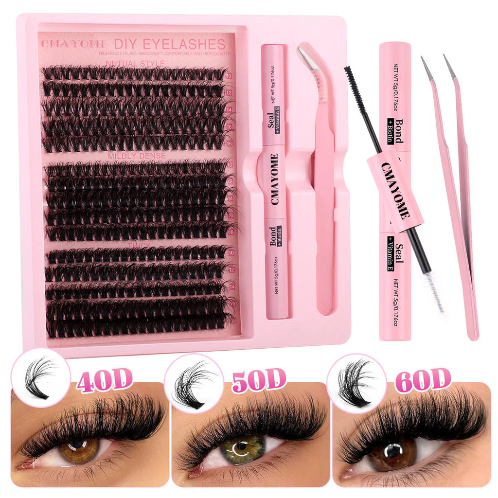 DIY single cluster segment false eyelashes set with application tweezers in sizes DIY-SET-402 and DIY-SET-403