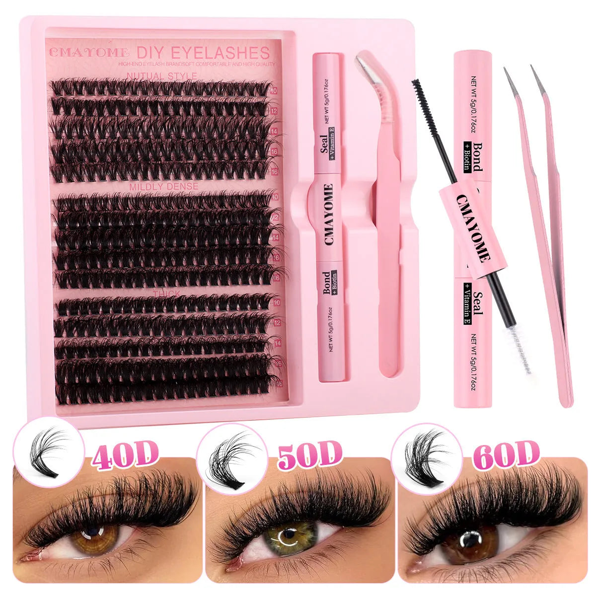 DIY single cluster segment false eyelashes set with application tweezers in sizes DIY-SET-402 and DIY-SET-403