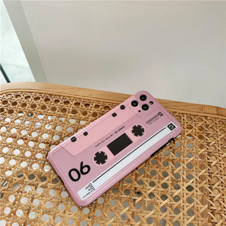 Pink tape silicone phone case with Japanese Korean photo frame design for iPhone 11 Pro Max XS Max XR X 8 Plus 7 Plus