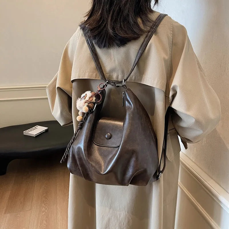 Women's PU leather shoulder bag in horizontal square shape with single strap and mobile phone compartment