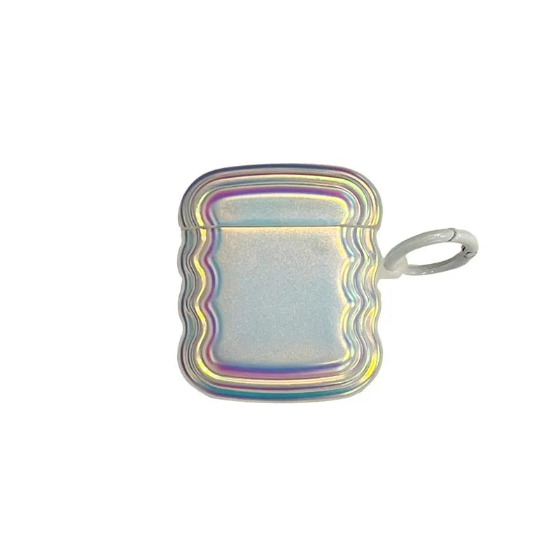 Silicone AirPod case with holographic laser design and metal ring for multiple AirPod models