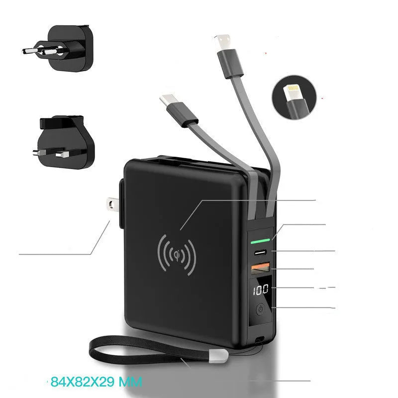 Super QI wireless charging PD20W fast charging power bank with built-in plug
