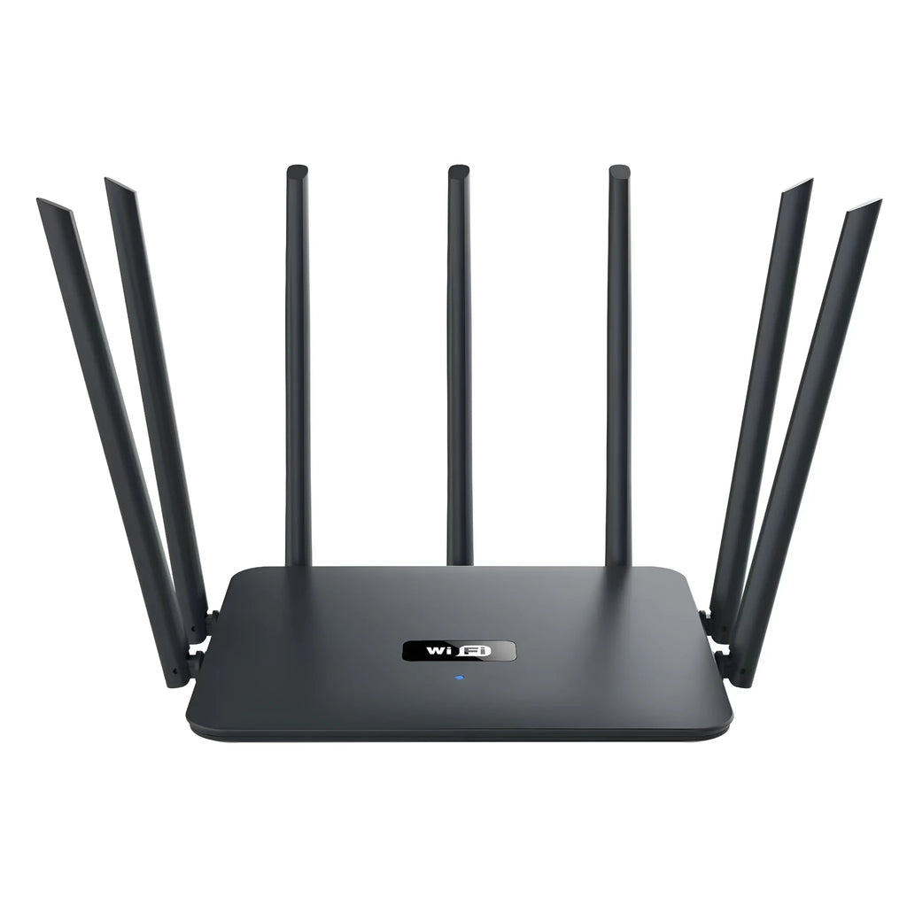 Black and white dual-band 5G gigabit router with multiple antennas for whole-home wall-through wifi coverage