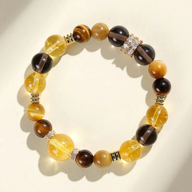 Natural yellow tower crystal string beads bracelet with 10mm Jinba large beads