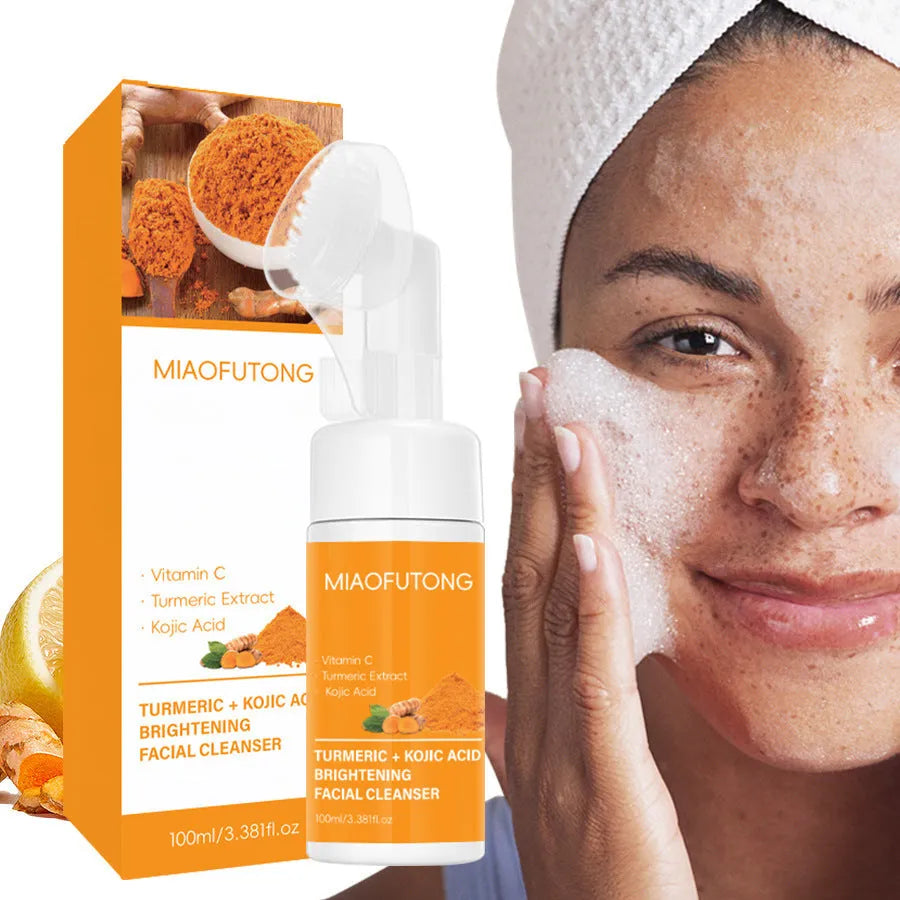 Turmeric cleansing mousse facial care kit with 30 pads, ginger soap, and turmeric products