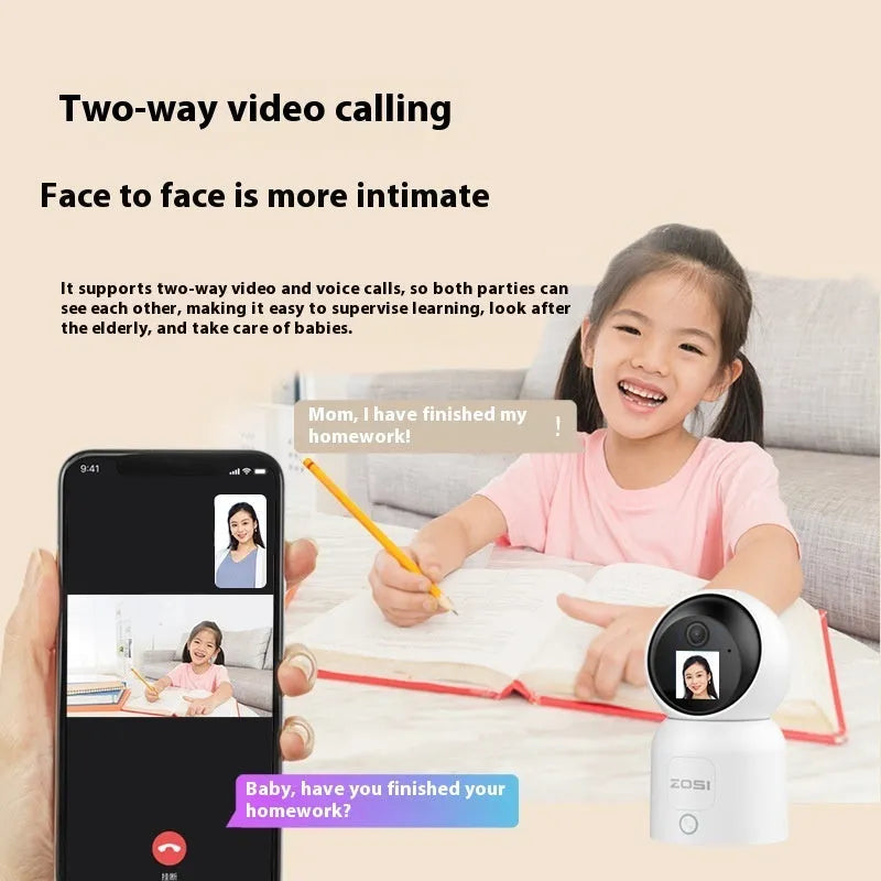 Zhou Shi white plastic indoor Wi-Fi security camera with lens, mounted on a screw-fixed bracket.