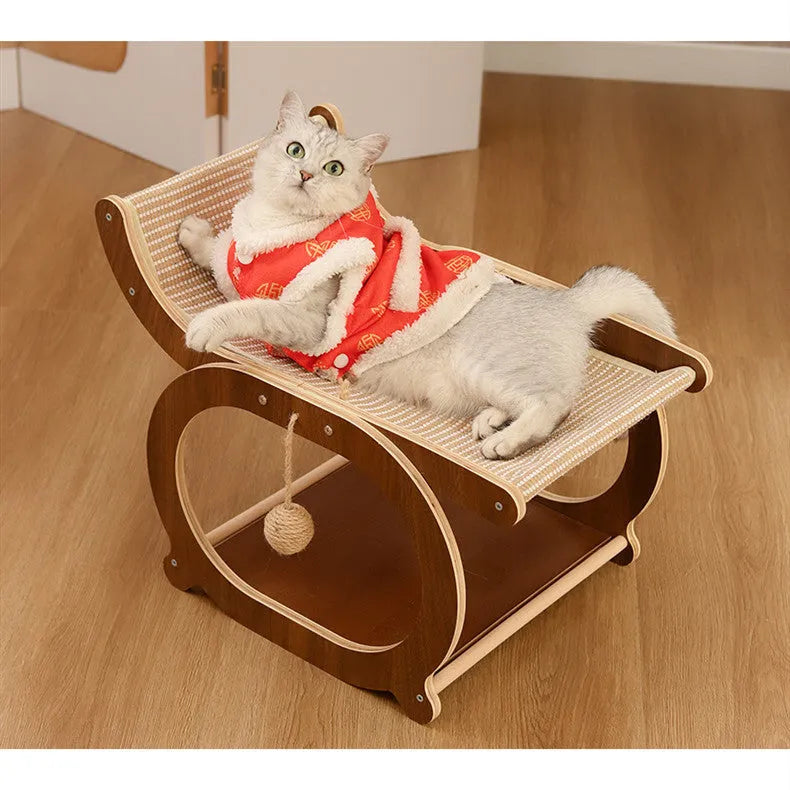 Solid wood sisal cat scratch mat and bed in walnut or wood colour