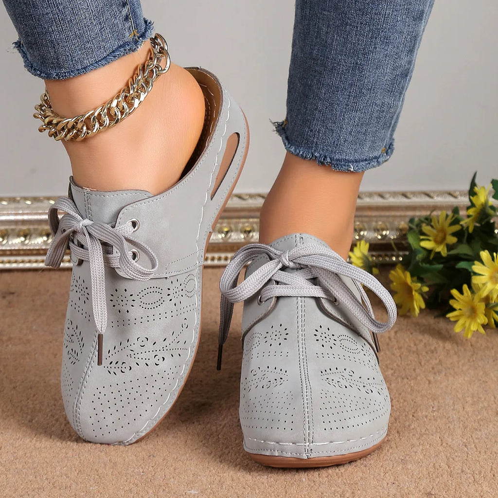 Women's baotou lace-up wedge sandals in suede with hollow out design