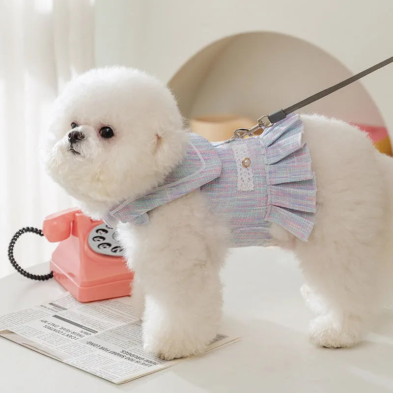 Purple and pink polyester pet clothing for cats and small dogs in four sizes