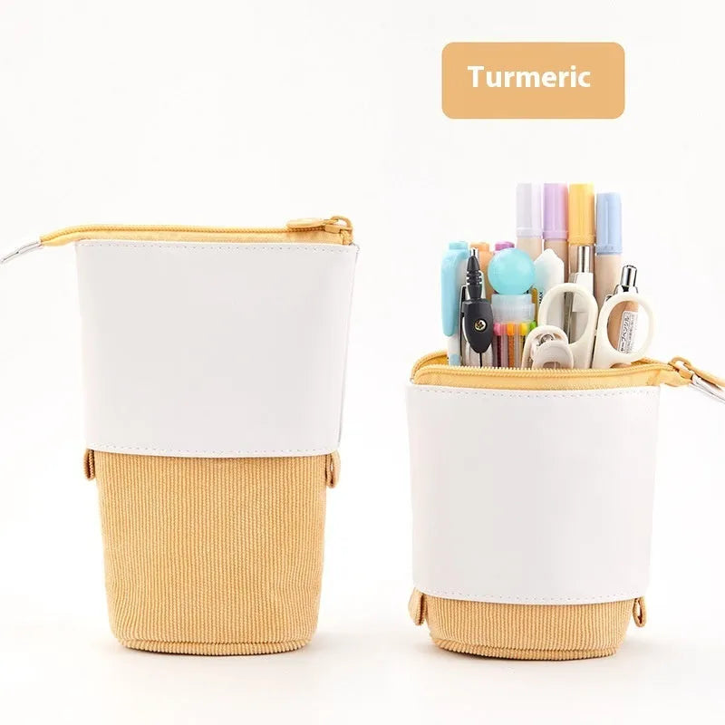 Korean style corduroy telescopic stationery case in multiple colour options with drop-down design