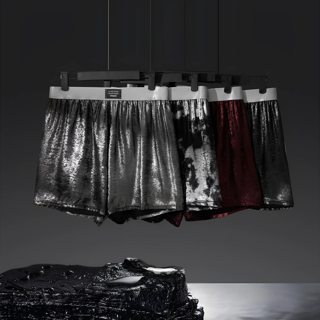 Galaxy reflective bright silver casual woven underwear in polyester fabric with loose fit sports design