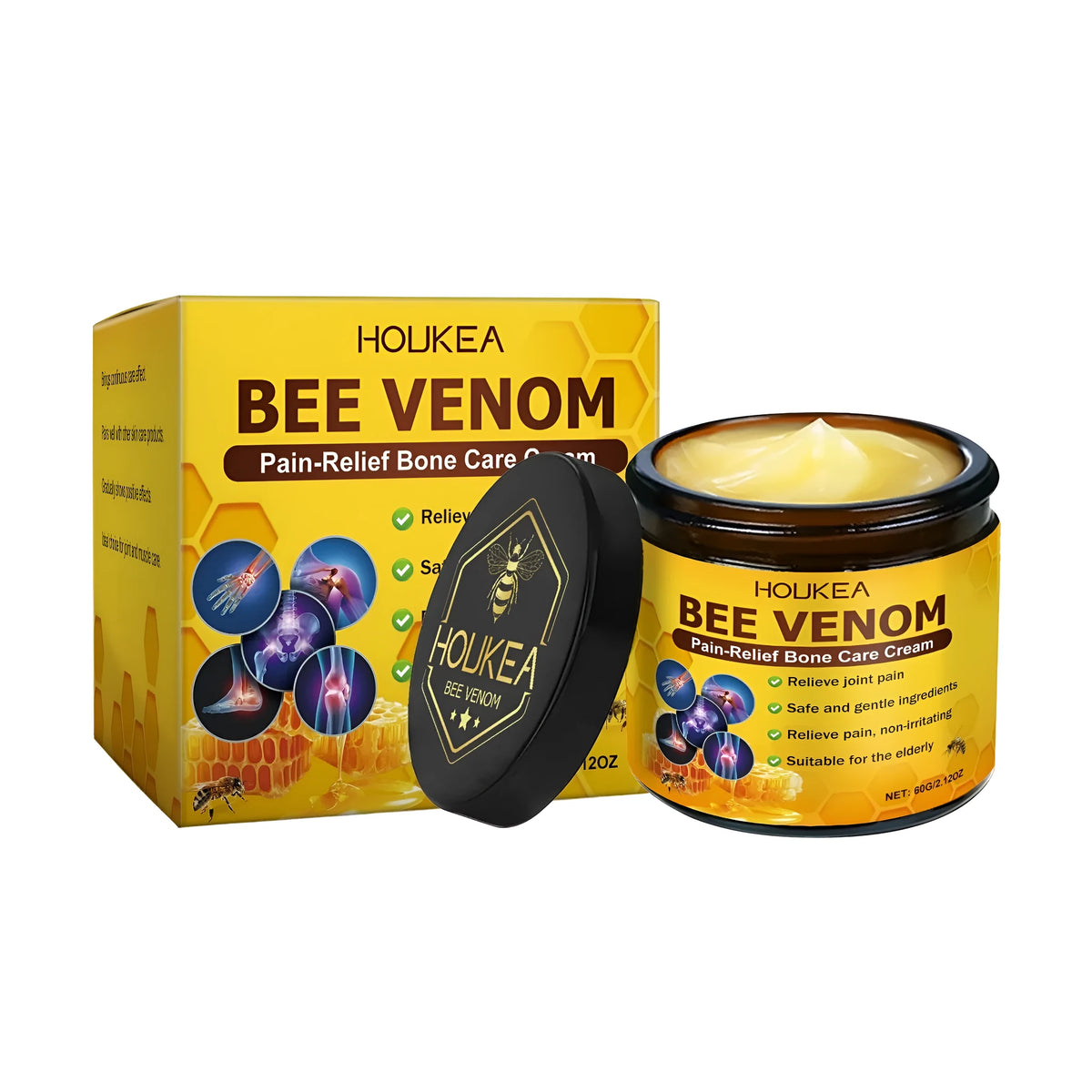 HOUKEA bone care cream tube with bee venom and mint leaf ingredients