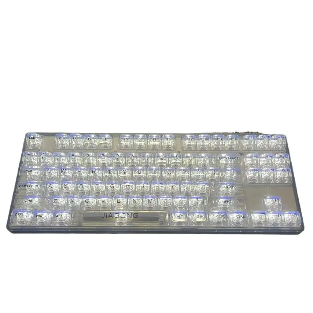 Transparent plastic key cap 132-key set for keyboard replacement with UK ISO layout compatibility