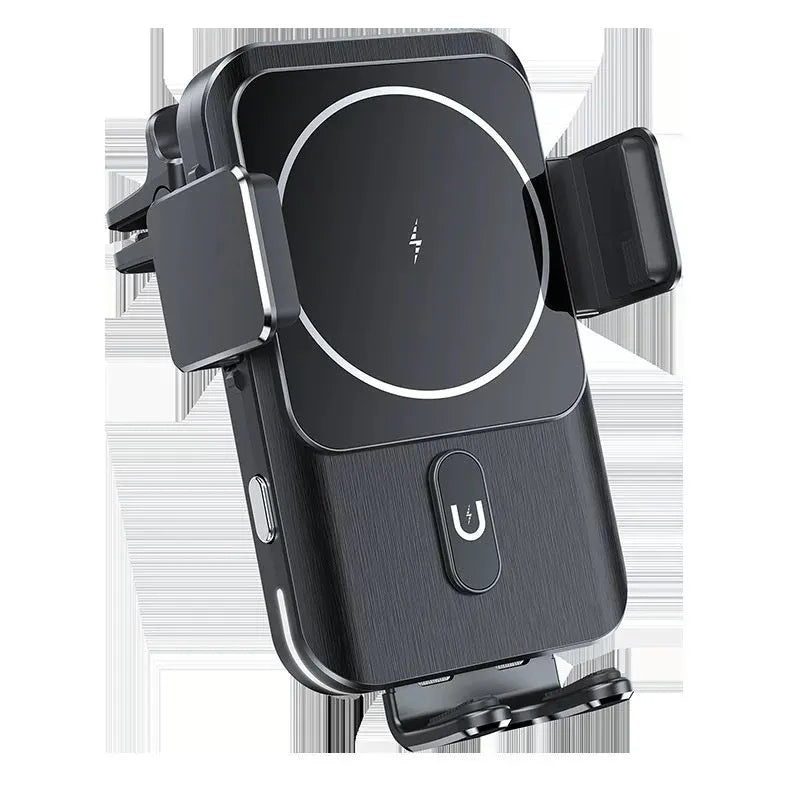 Black car wireless charger phone holder with 15W charging and suction cup mount