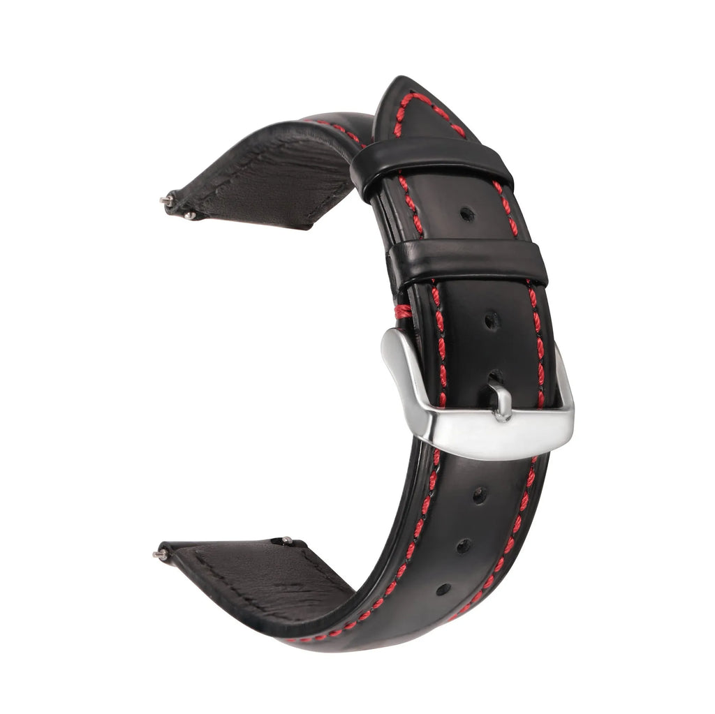 Quick release cowhide leather watch strap with stainless steel buckle in multiple colour options.