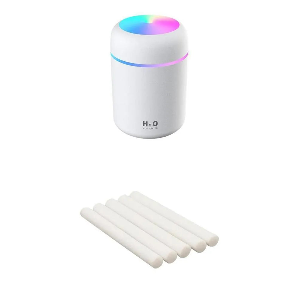Pink USB desktop humidifier with colourful lights and 300ml water tank