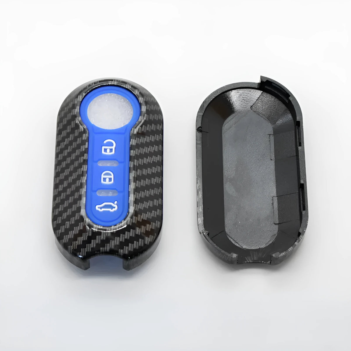Fiat car remote key shell replacement case in black, dark blue and red colours made from ABS plastic.