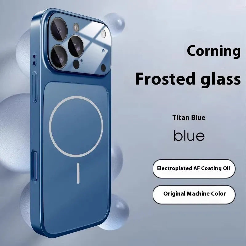 Tempered glass magnetic phone case for iPhone with frosted surface in multiple colour options
