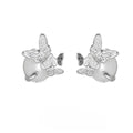 Close-up of 925 silver butterfly stud earrings with animal detail in gold tone finish.