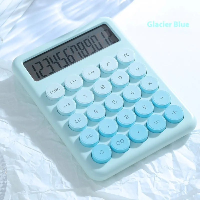 Gradient colour desk calculator showing violet, pink, blue and green colour options