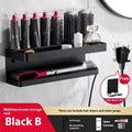 Aluminium double layer punch-free bathroom storage rack for hair curlers in black colour