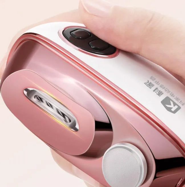 Blue automatic electric nail clipper and polisher with Type-C charging cable and cleaning brush.
