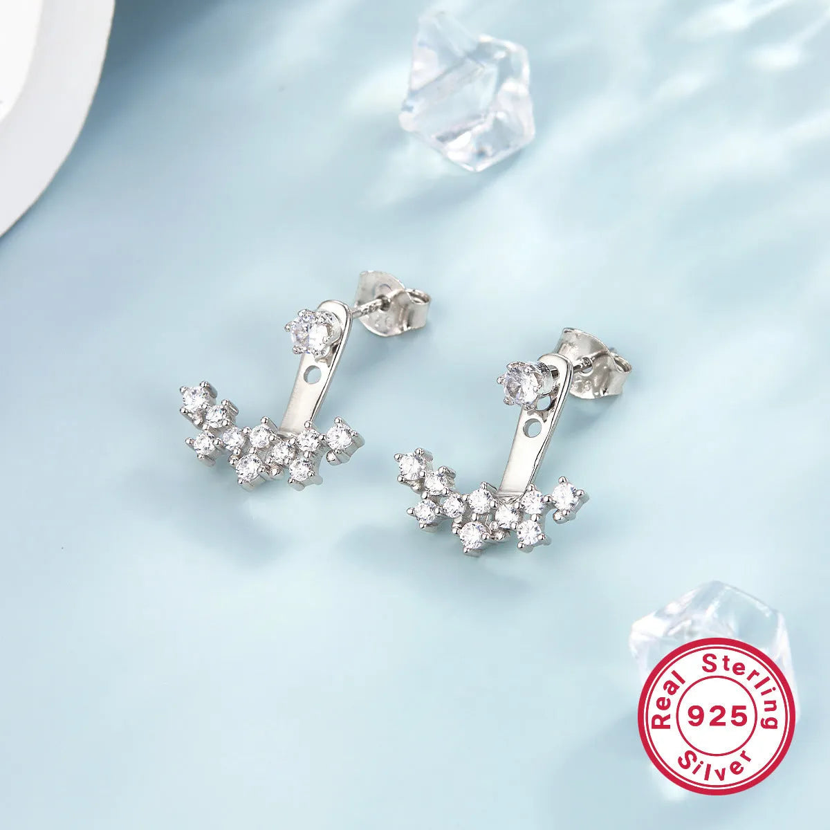 925 silver smile earrings with U-shaped geometric shape and diamond-embedded gang drill detail in four styles