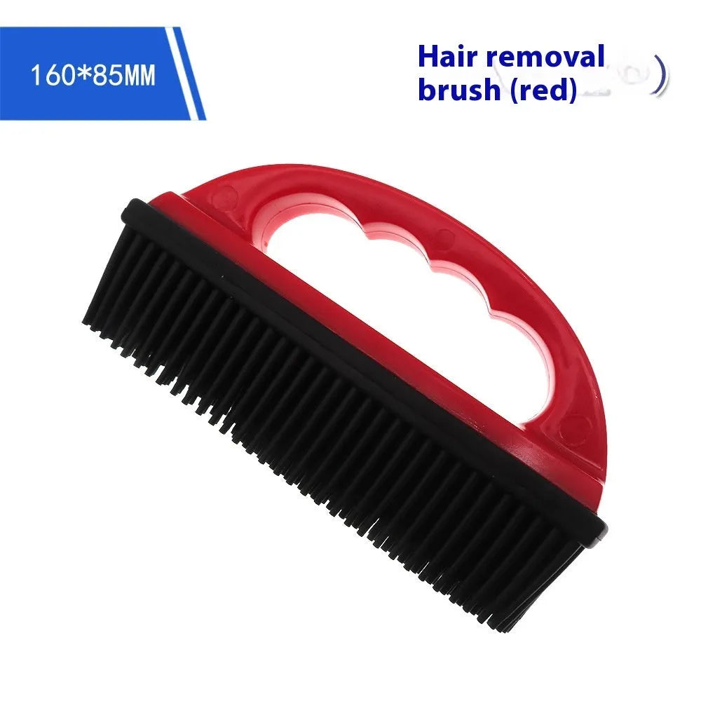 Red multifunctional pet hair removal brush for bathing massage and carpet cleaning, 160mm by 85mm