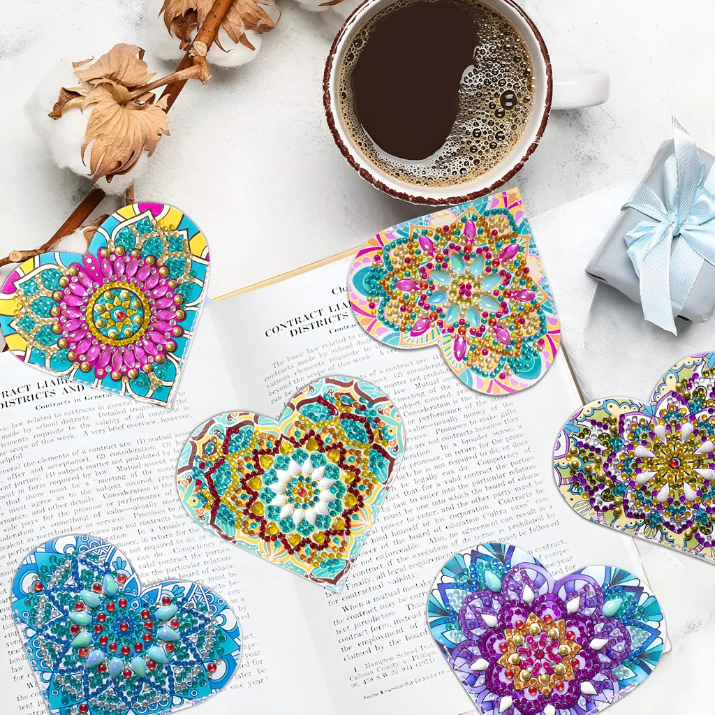 Six handmade crystal flower bookmarks on PU leather with modern simplicity frameless design