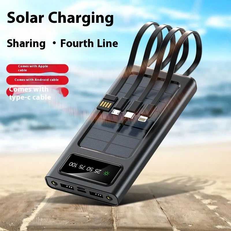 Solar power bank portable battery charger with cable for mobile phones in black or white
