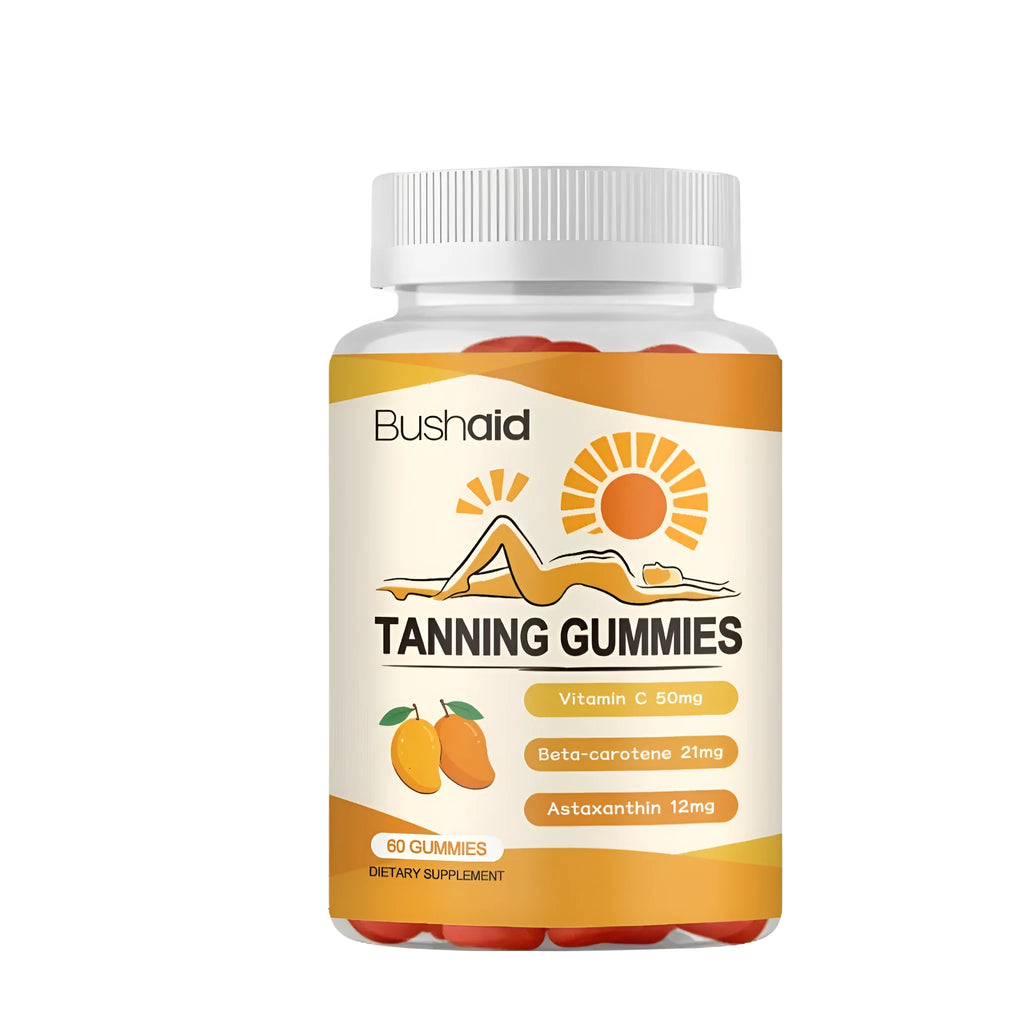 Bottle of Meihei white cap gummies, a 60-count dietary supplement containing astaxanthin and lycopene.
