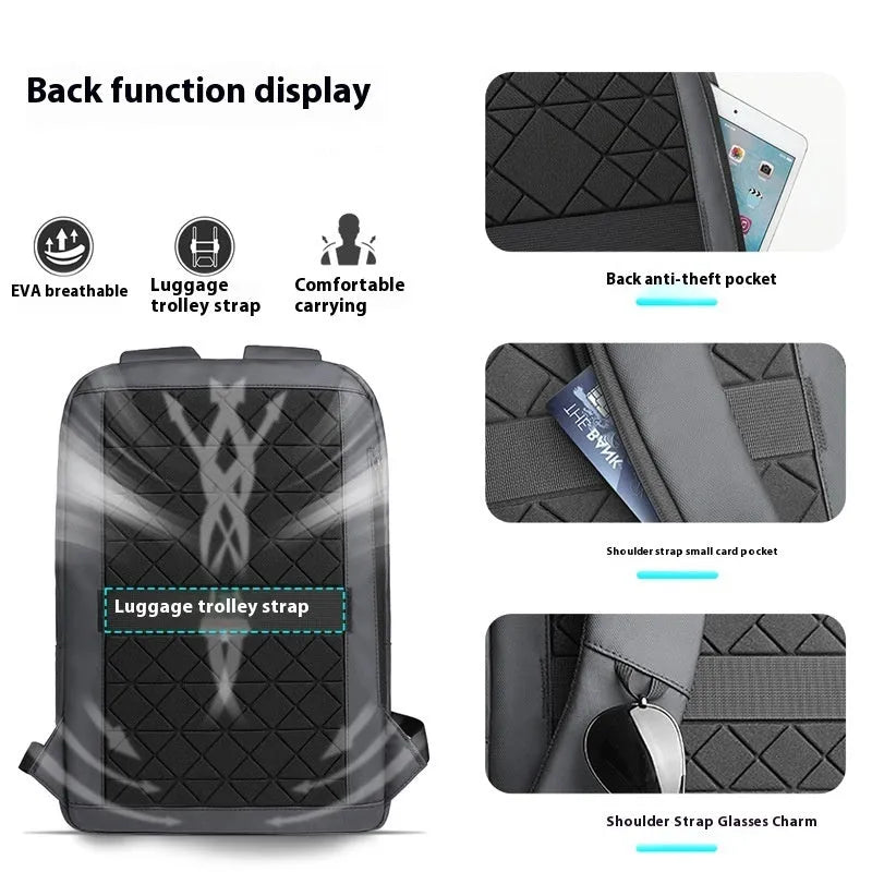 Men's lightweight Oxford cloth backpack in dark grey, shown from the front.