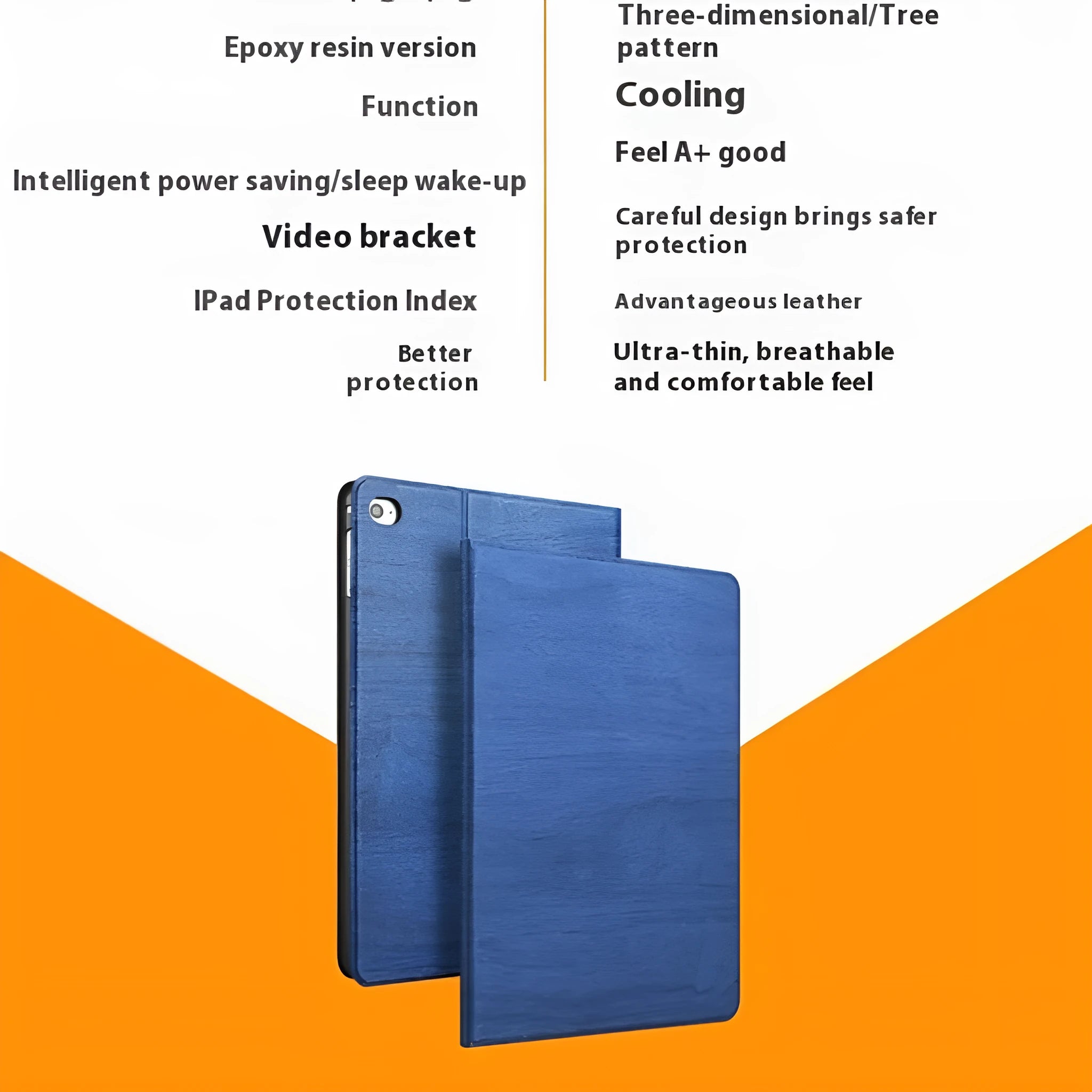 Universal imitation leather sleep bracket protective cover for iPad in black and sapphire blue colour options.