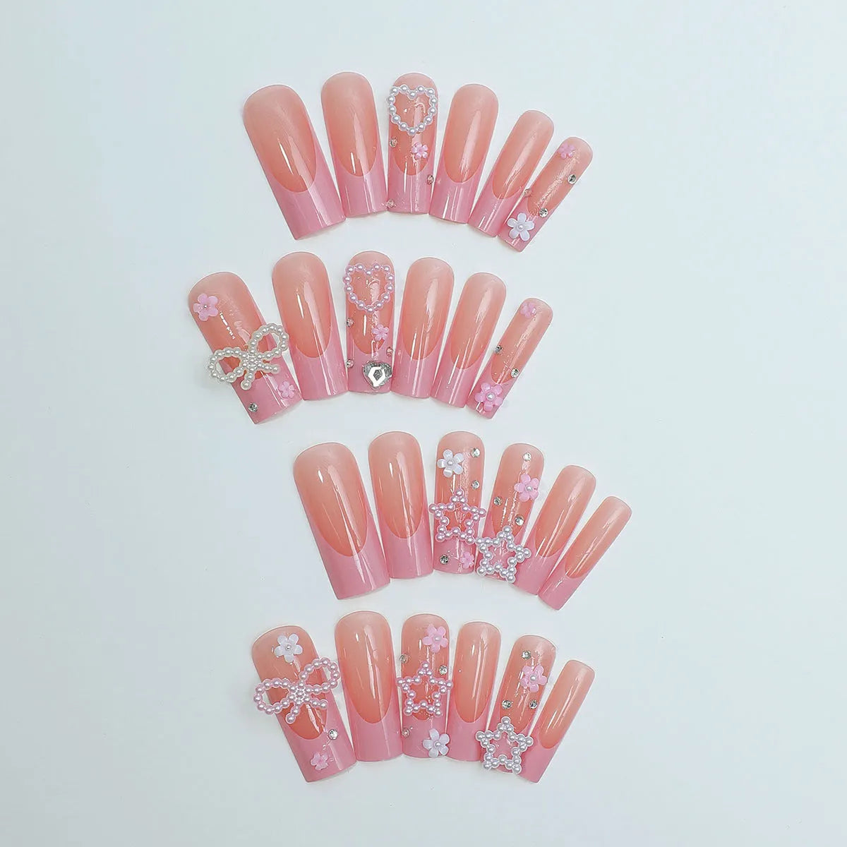 Super long water pipe French spot drill bow decorative nail set in light green colour XB-70-48