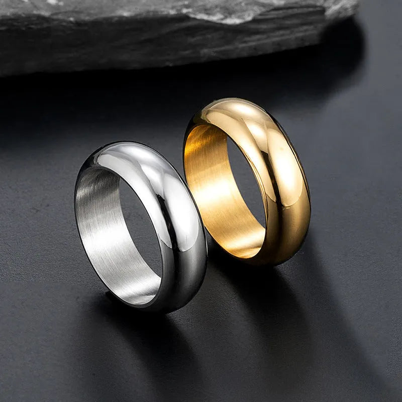 Glossy electroplated titanium steel ring in gold, black or steel colour