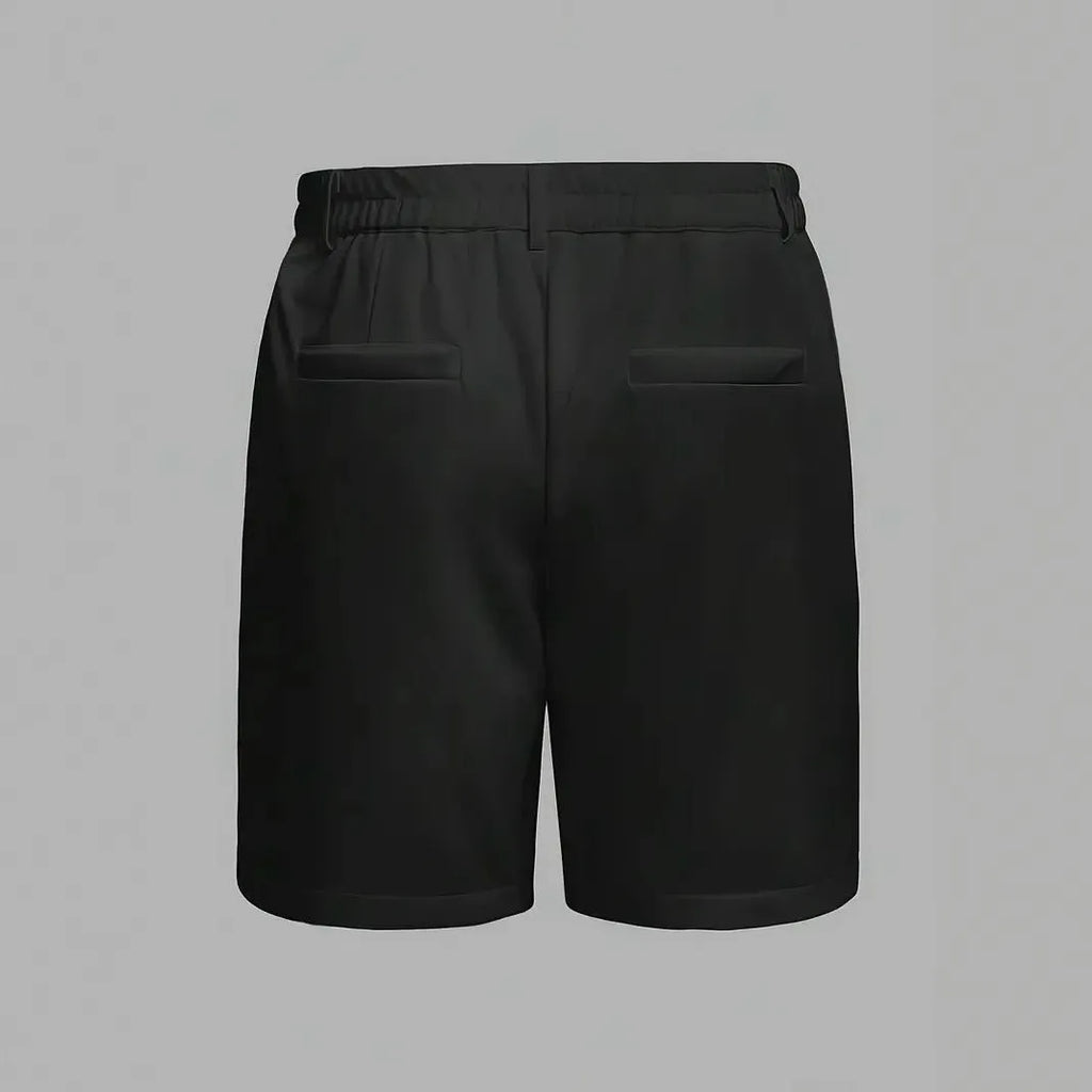 Men's cotton blend straight-leg sports shorts in black with micro-elastic waistband