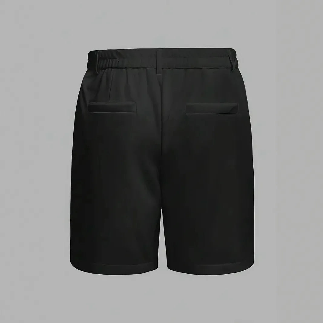 Men's cotton blend straight-leg sports shorts in black with micro-elastic waistband