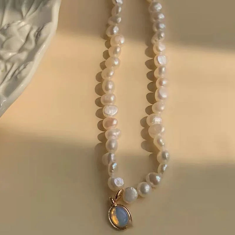 French Court vintage pearl necklace with geometric pendant on adjustable chain