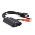 Black VGA to HDMI converter with USB cable for audio and power connection