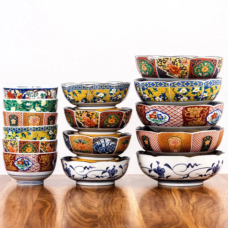 Japanese style retro ceramic 4-inch bowls with floral patterns