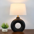 Japanese style pottery pot table lamp in white or black, small size 52cm tall with button switch