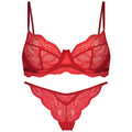 Women's black nylon French bra suit bikini set with fixed double shoulder straps.