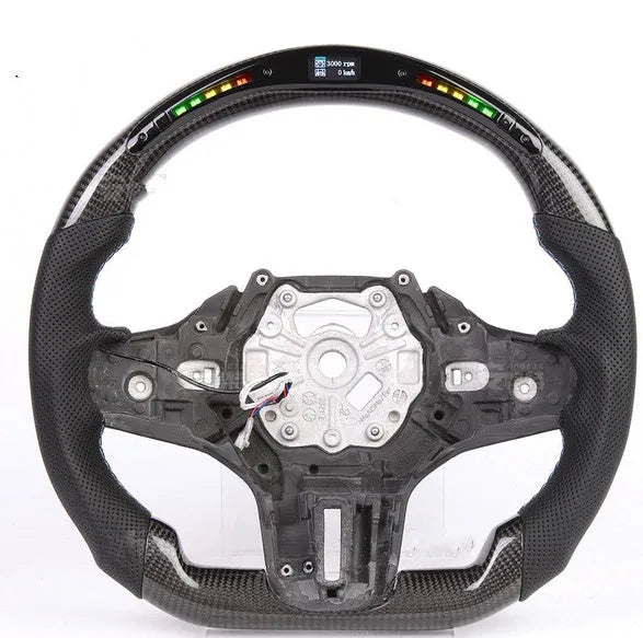 Black carbon fibre BMW X3 X5 steering wheel with LED display and multifunctional controls