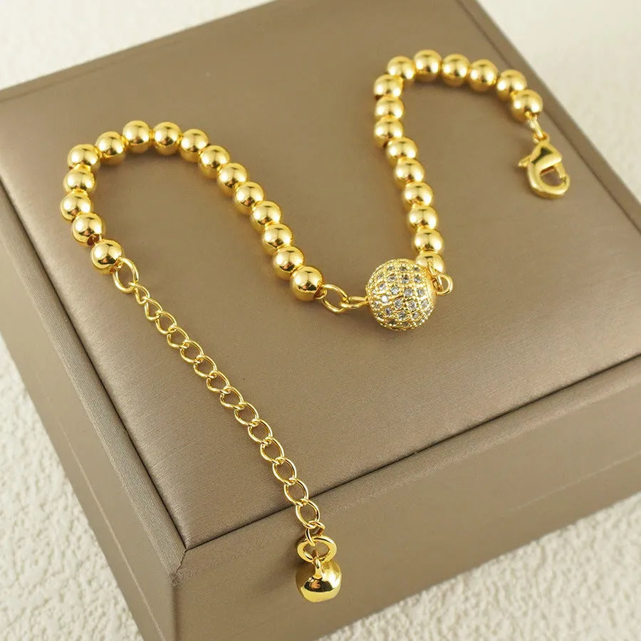 Arabic-style women's copper bracelet with heart-shaped links and single zircon stone decoration